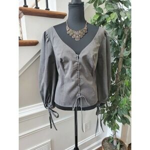 Casting Women's Gray Polyester & Rayon Long Sleeve V-Neck Top Shirt